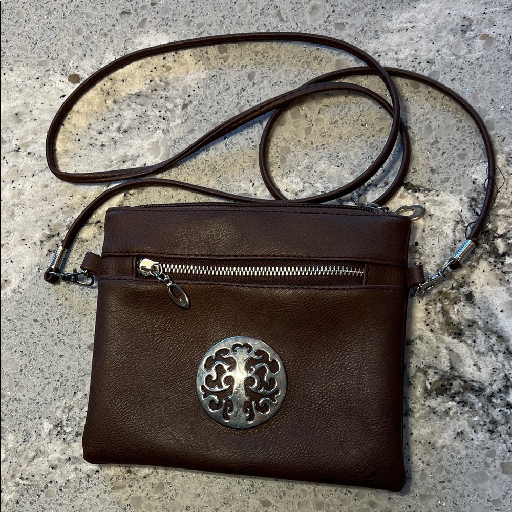 Moda Dark Brown Crossbody Bag with Silver Detail